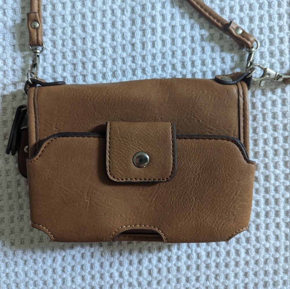 Tan leather wallet side small purse